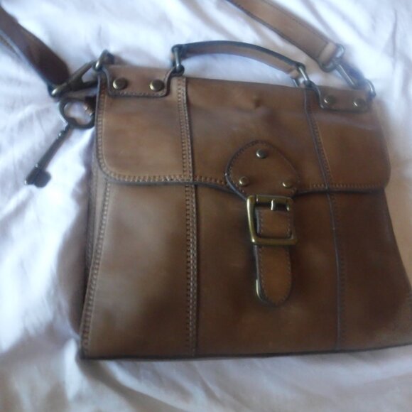 Leather Fossil Satchel Shoulder Bag Brown Purse - Picture 3 of 16